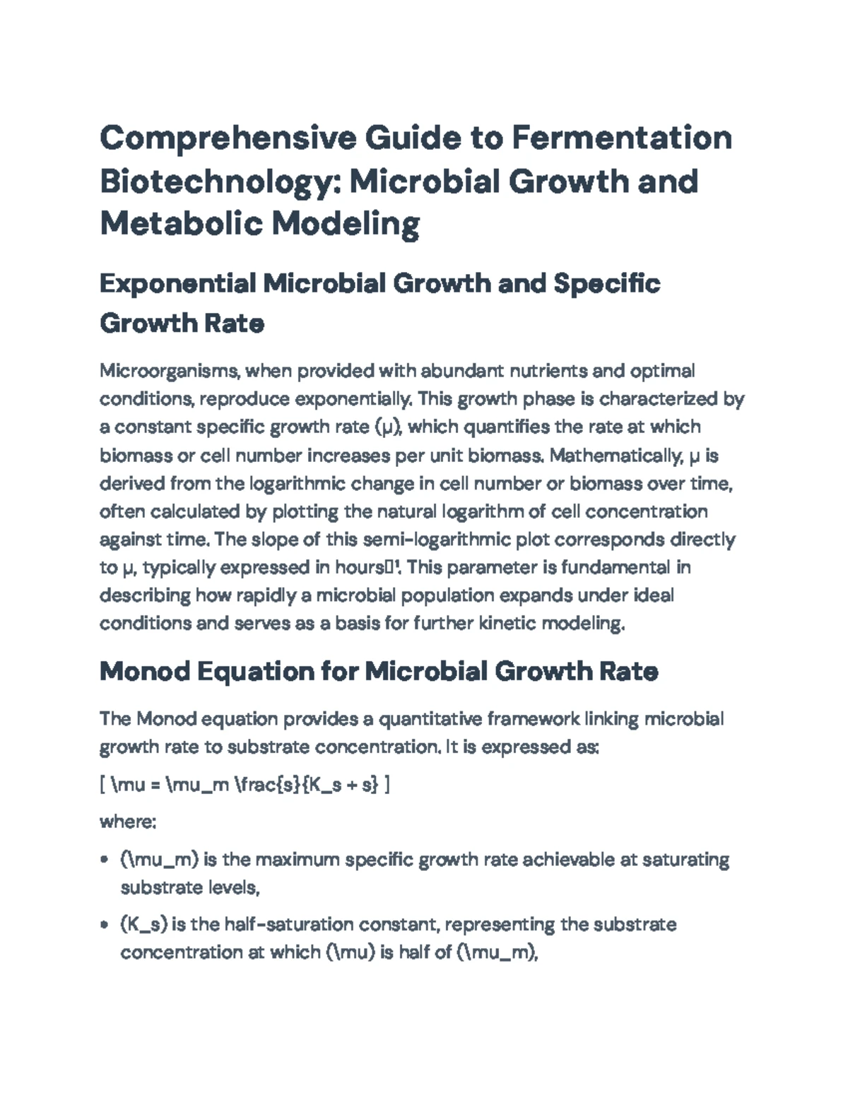 Biotechnology 215: Fermentation Tutorial 1 - Growth Rate Analysis - Studocu