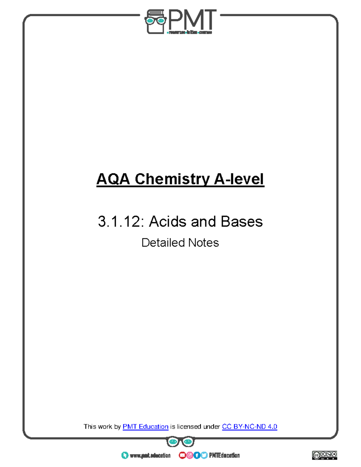 AQA Chemistry 3.1.12: Comprehensive Notes on Acids and Bases - Studocu