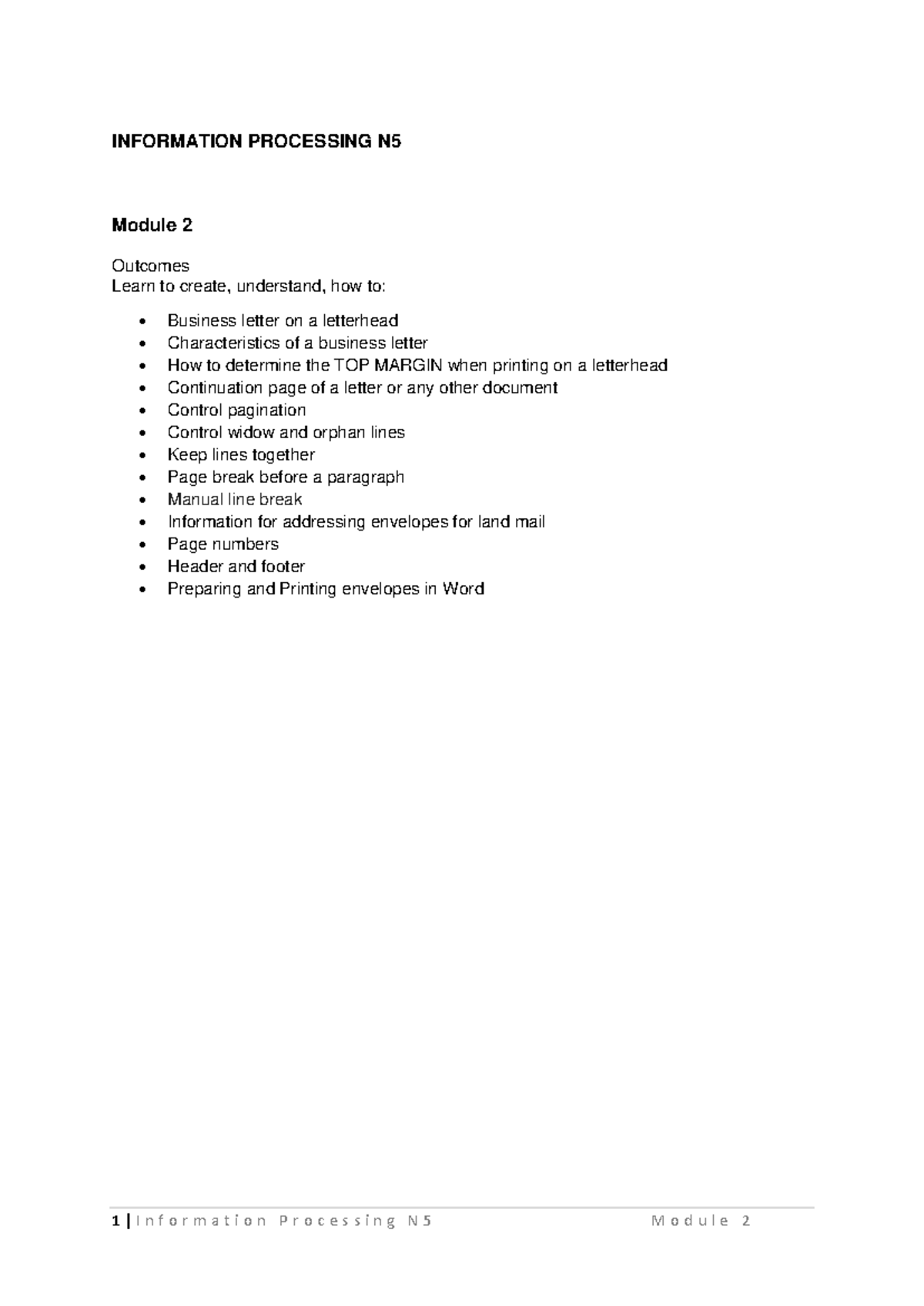 Information Processing N5: Business Letter & Pagination Techniques ...