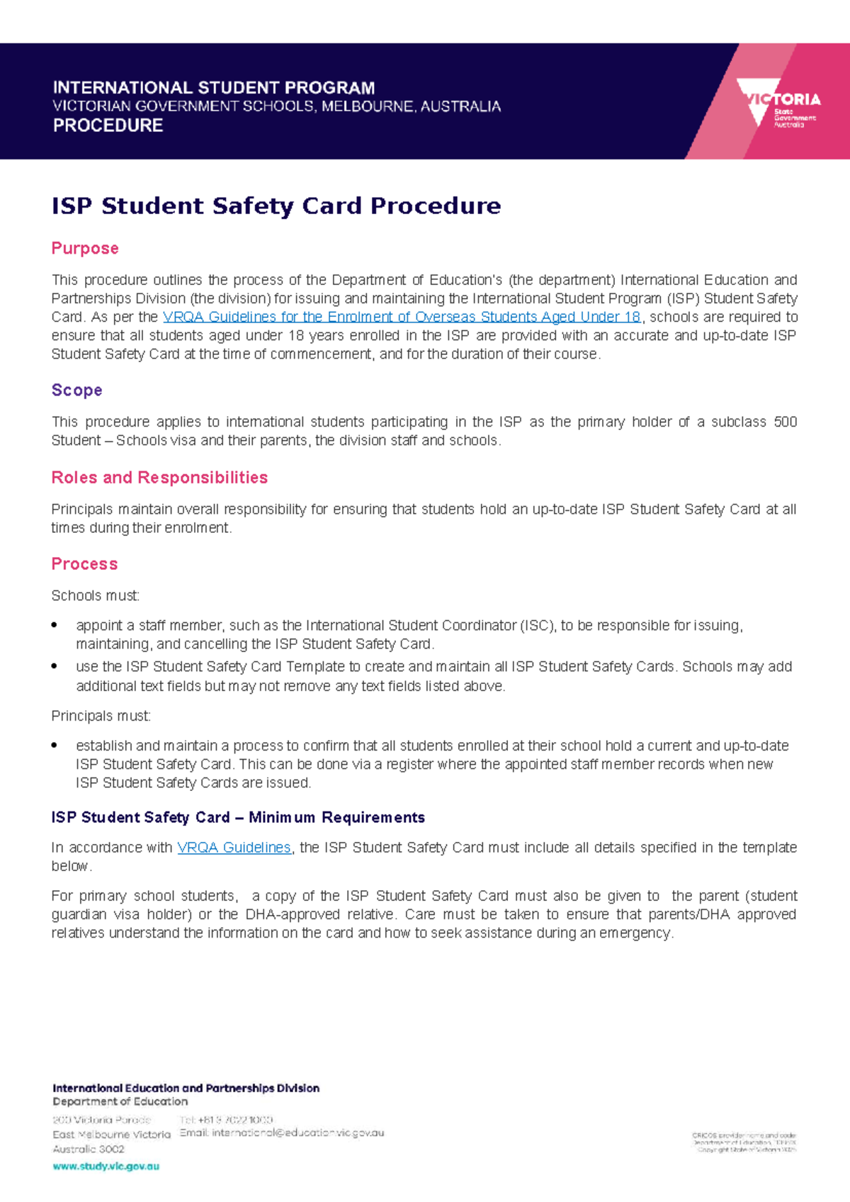 ISP Student Safety Card Procedure for International Students - Studocu