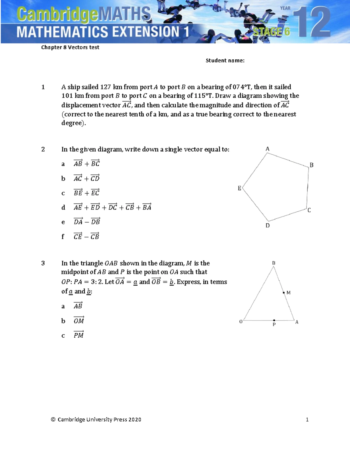 Chapter 8 Vectors - Year 12 Topic Test (Ext 1) - Studocu