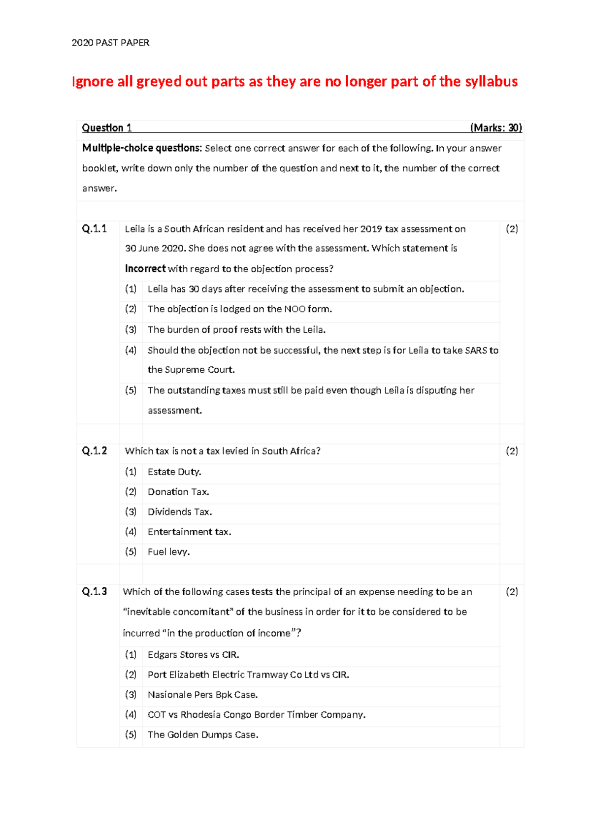 2020 Final Exam - Business Taxes Overview and Past Paper Analysis - Studocu