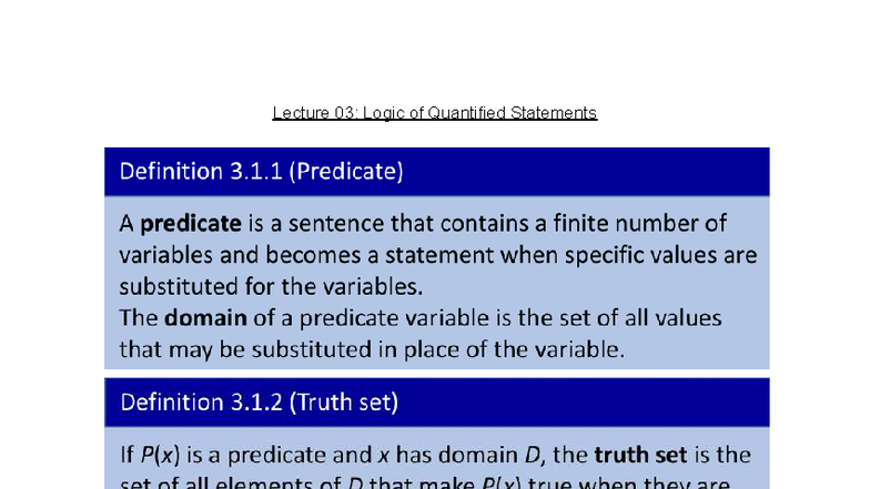 CS1231S Definitions-4 - Lecture 03: Logic of Quantified Statements ...