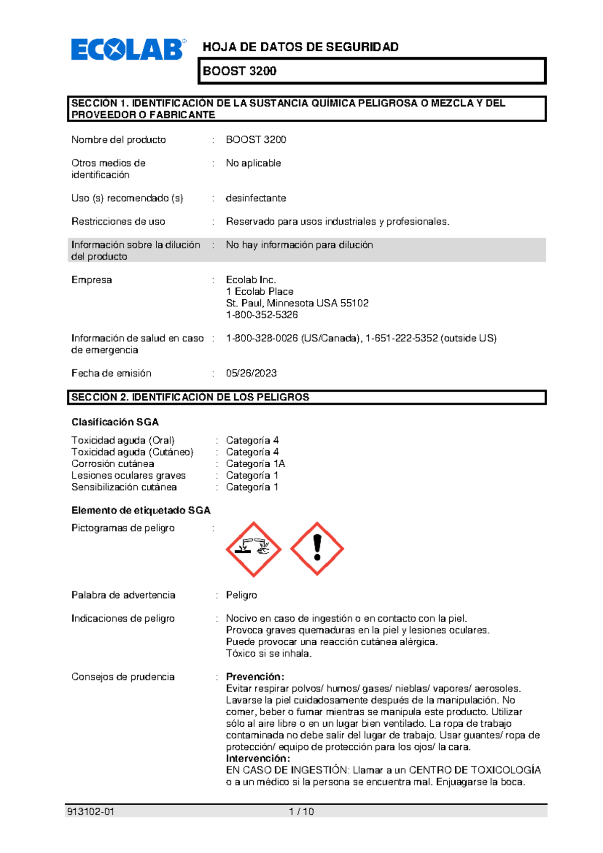 US-1X-913102-01 - BOOST 3200: Ficha de Datos de Seguridad de Producto ...