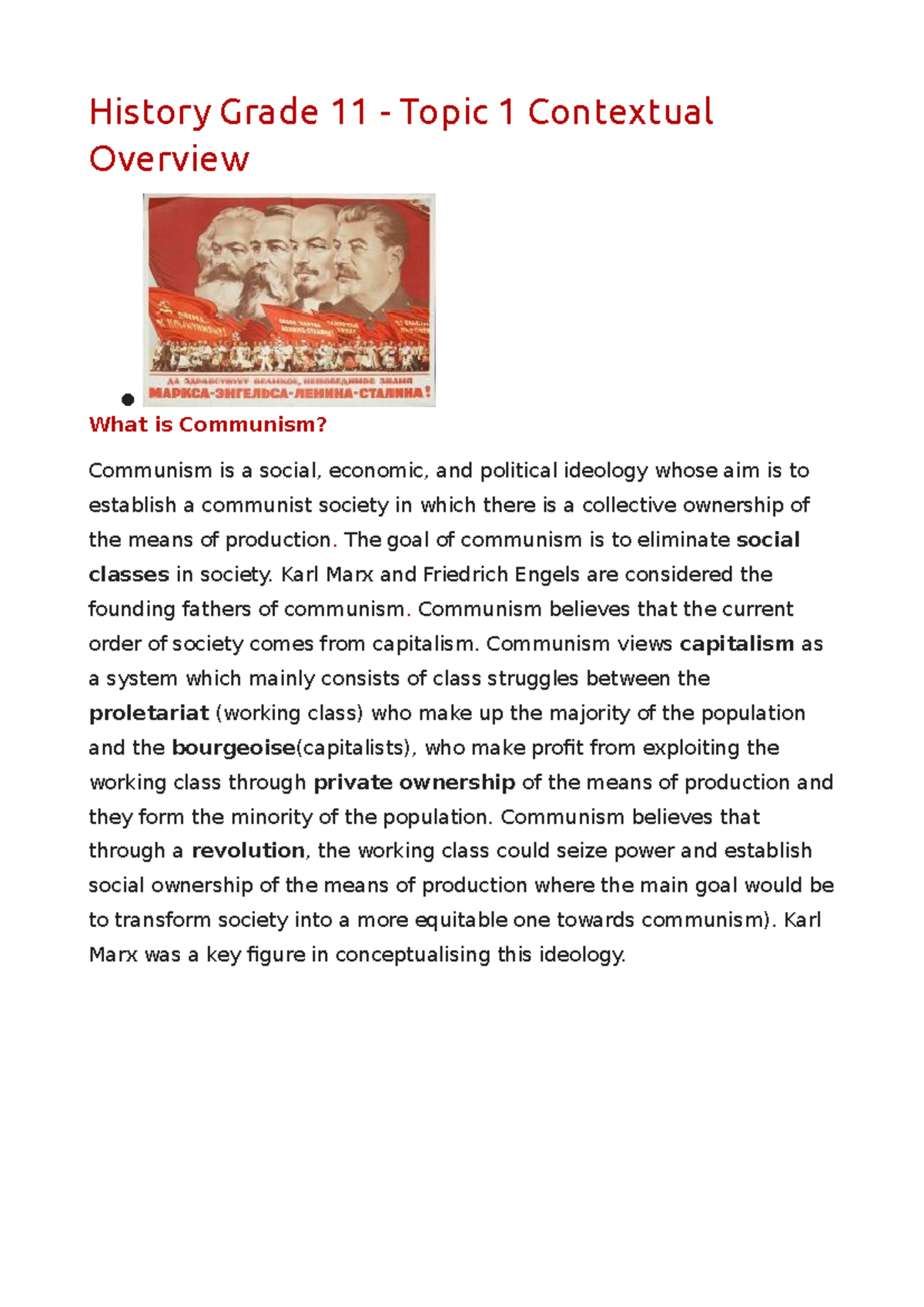 History Grade 11: Communism in Russia - Key Concepts and Events - Studocu