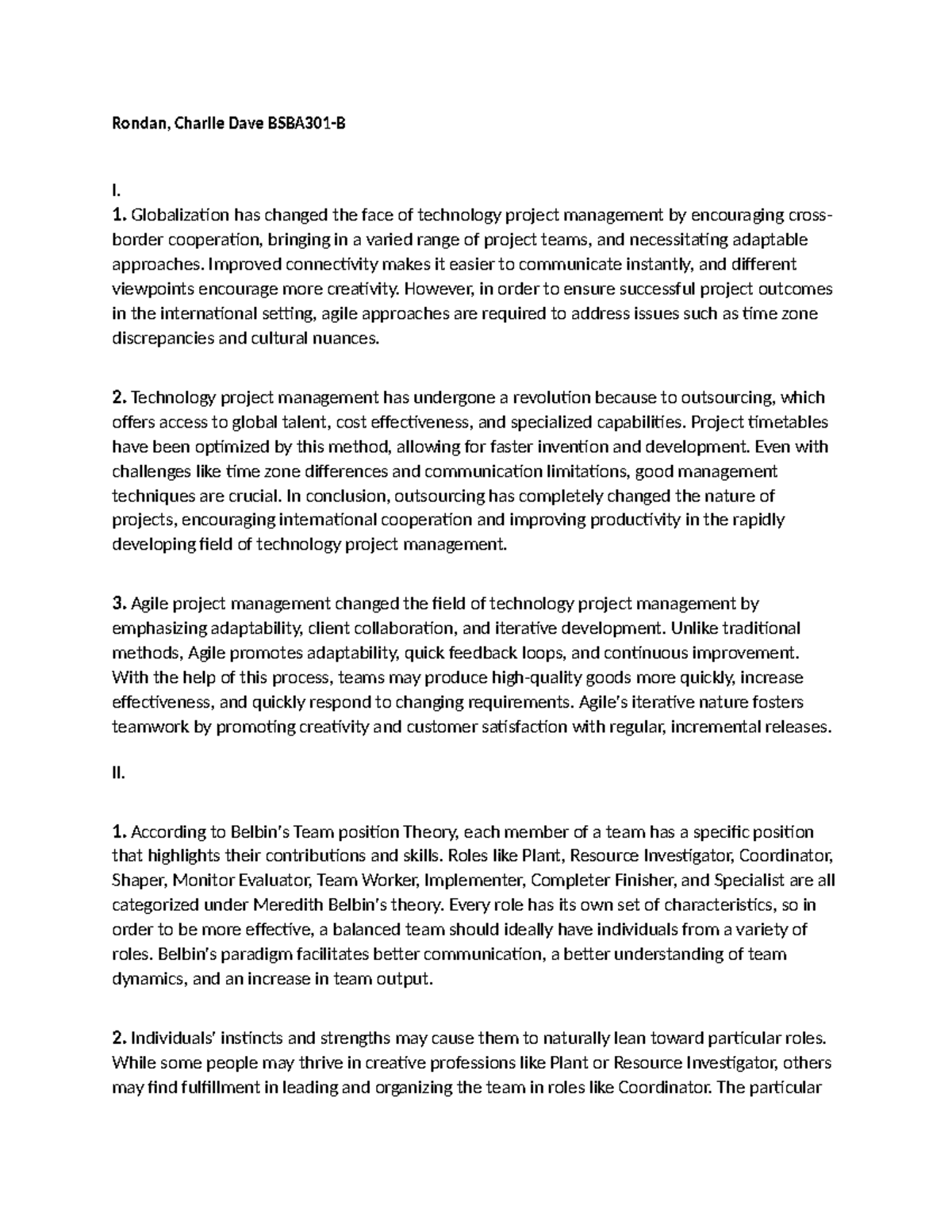 BSBA301-B: Rondan Project Management Preliminary Insights - Studocu