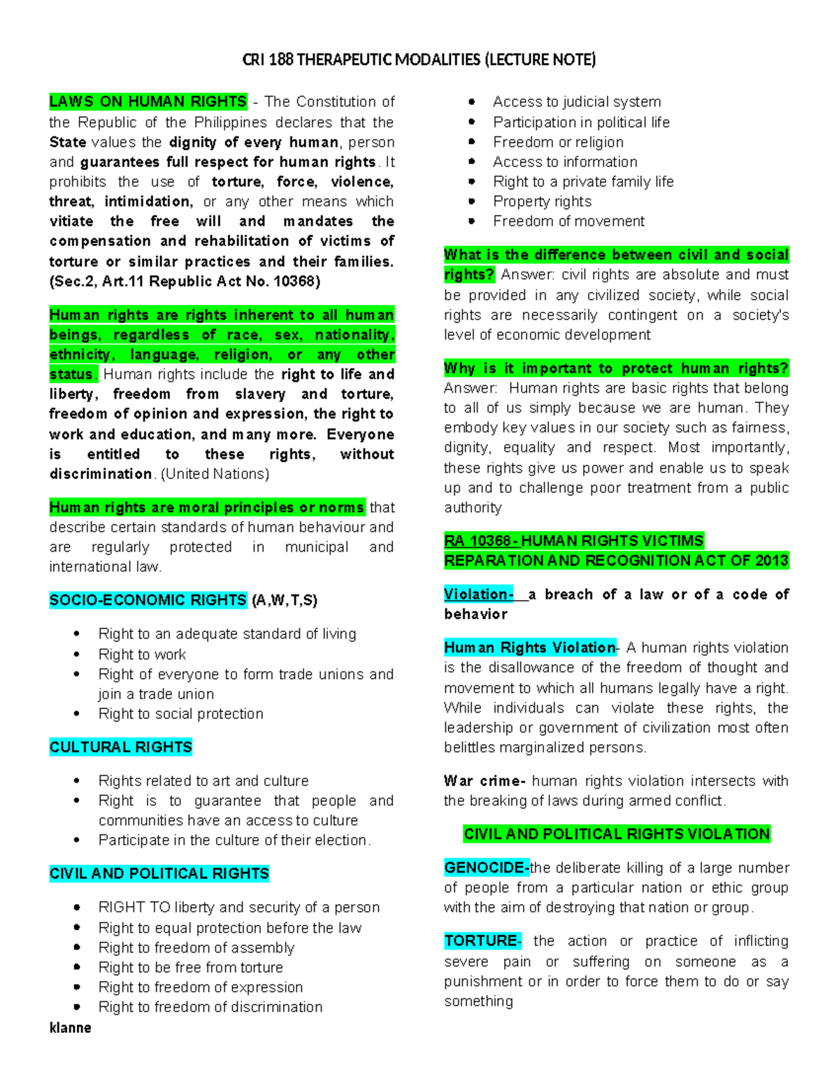 Therapeutic Modalities-p1 - LAWS ON HUMAN RIGHTS - The Constitution of ...