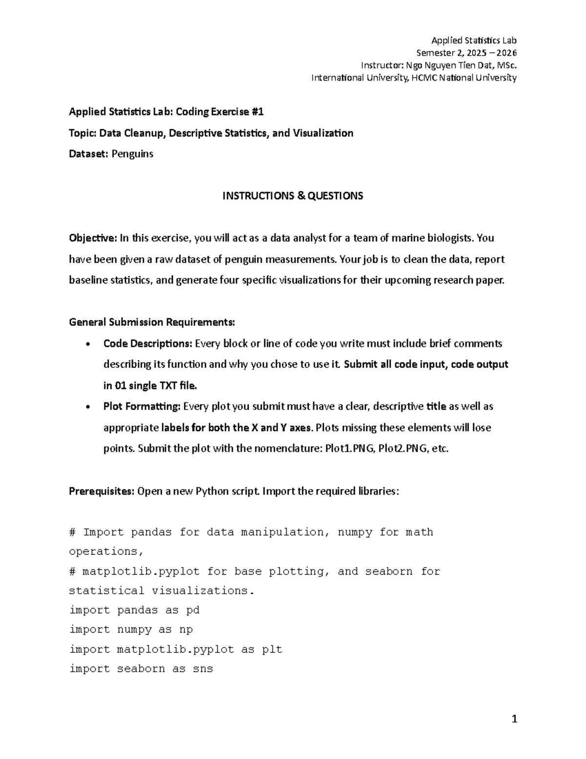 Applied Statistics Lab - Coding Exercise 1 (2025-2026) - Studocu