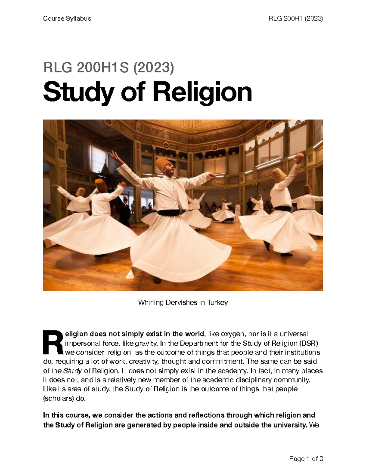 RLG 200H1S (2023) Course Syllabus: Study of Religion Overview - Studocu