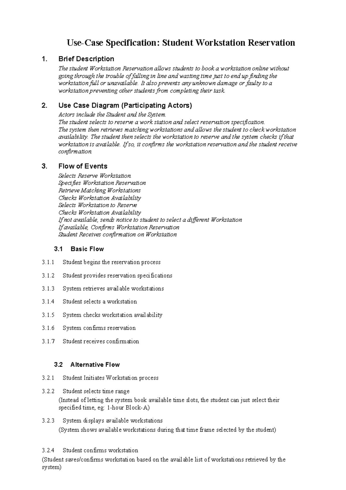 Student Workstation Reservation - Brief Description The student ...
