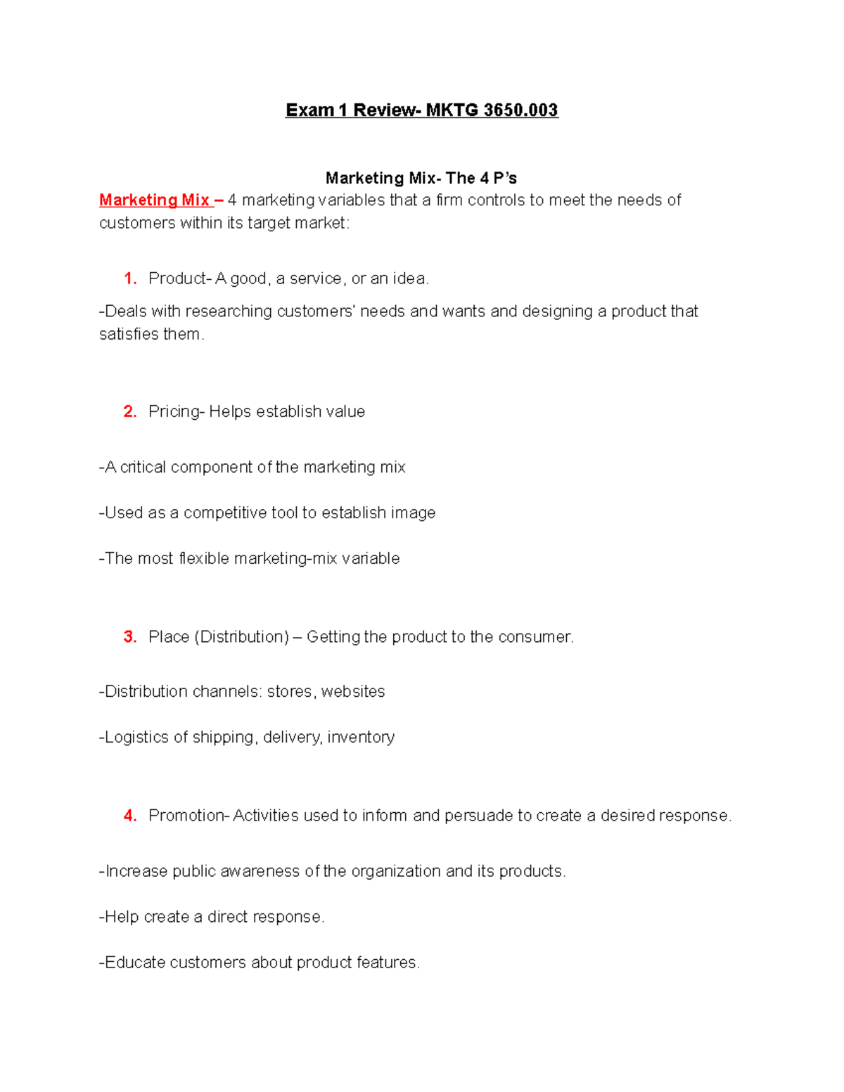 MKTG 3650 Exam 1 Comprehensive Review Guide - Studocu