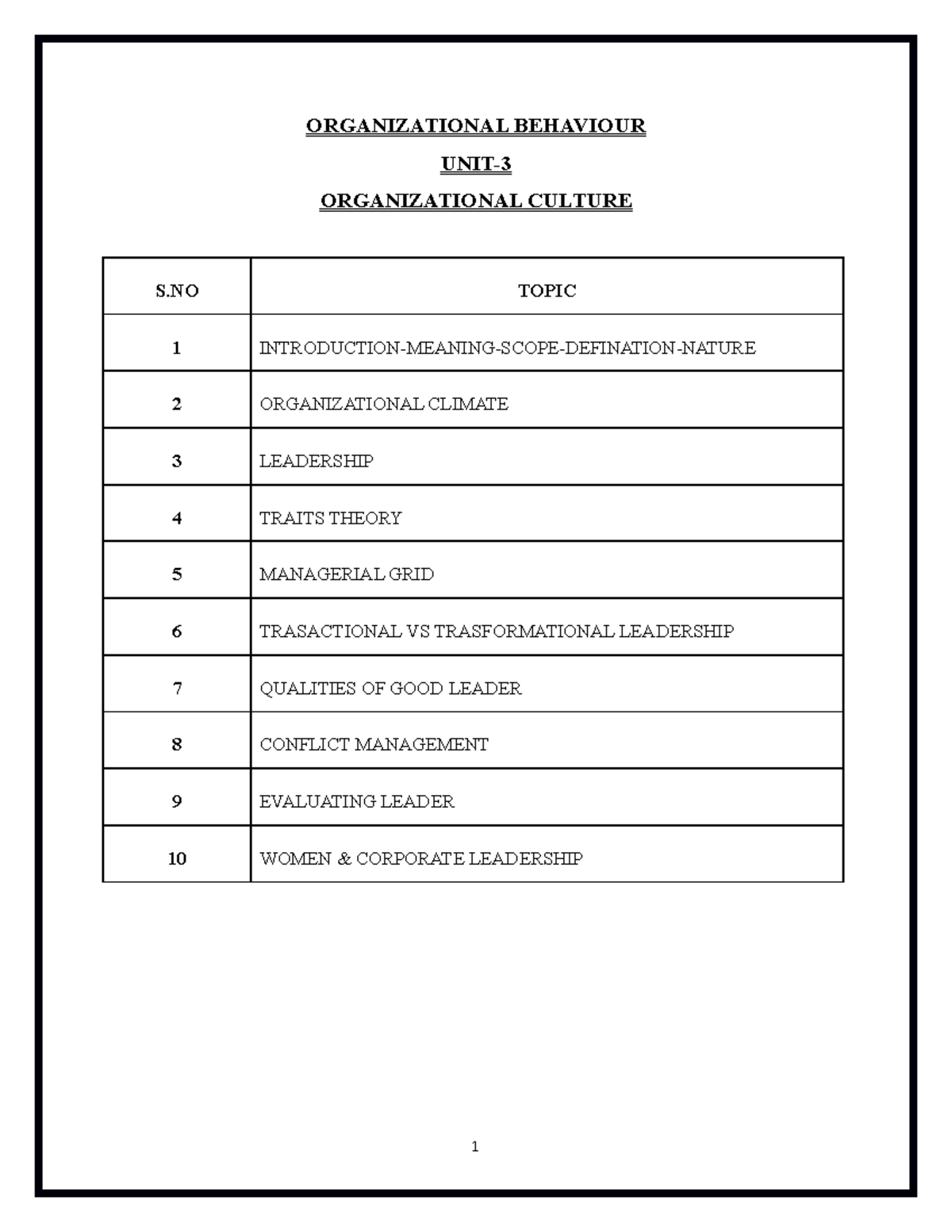 OB UNIT-3: Organizational Culture and Leadership Insights - Studocu