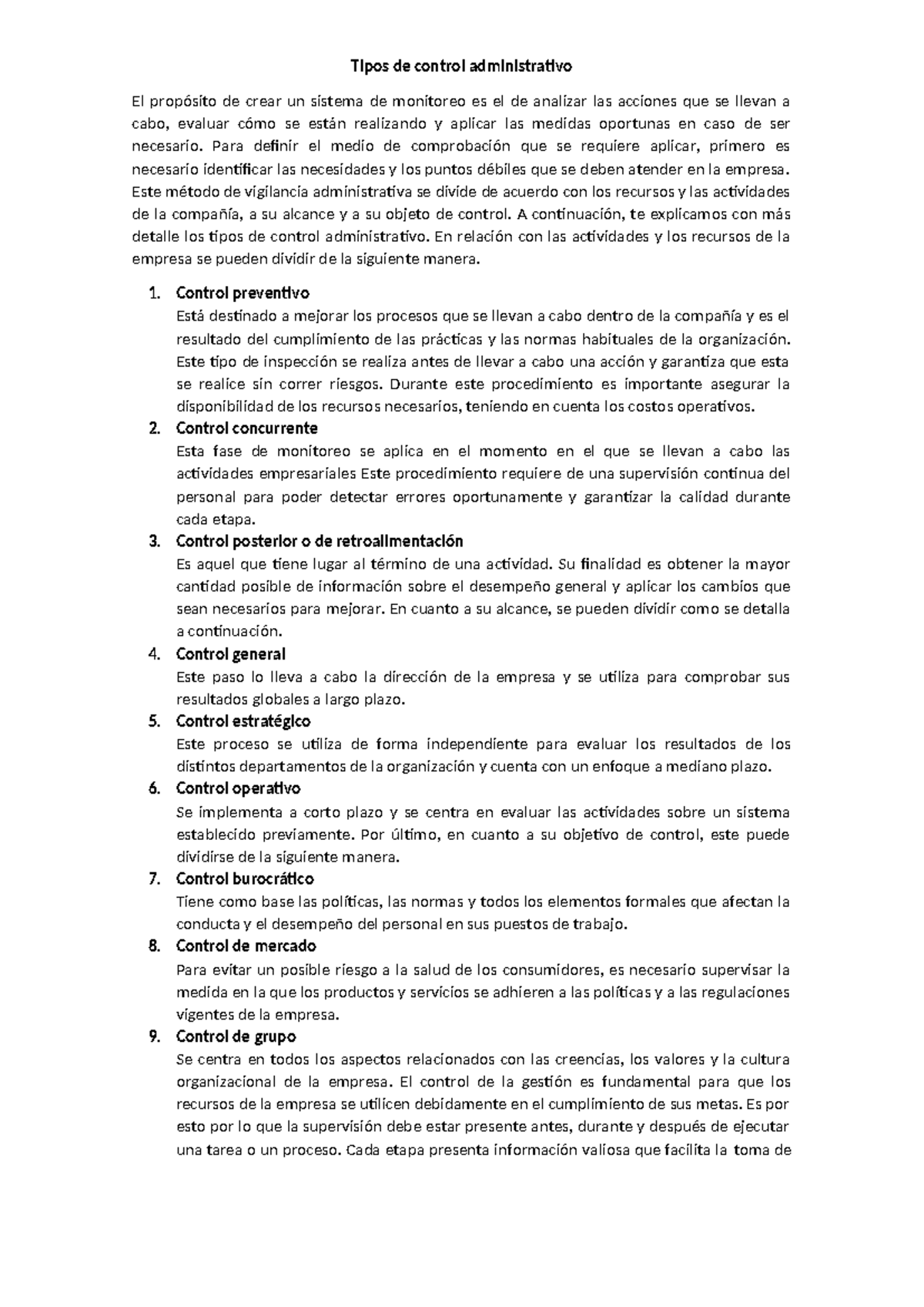 Tipos de control administrativo - Para definir el medio de comprobación ...
