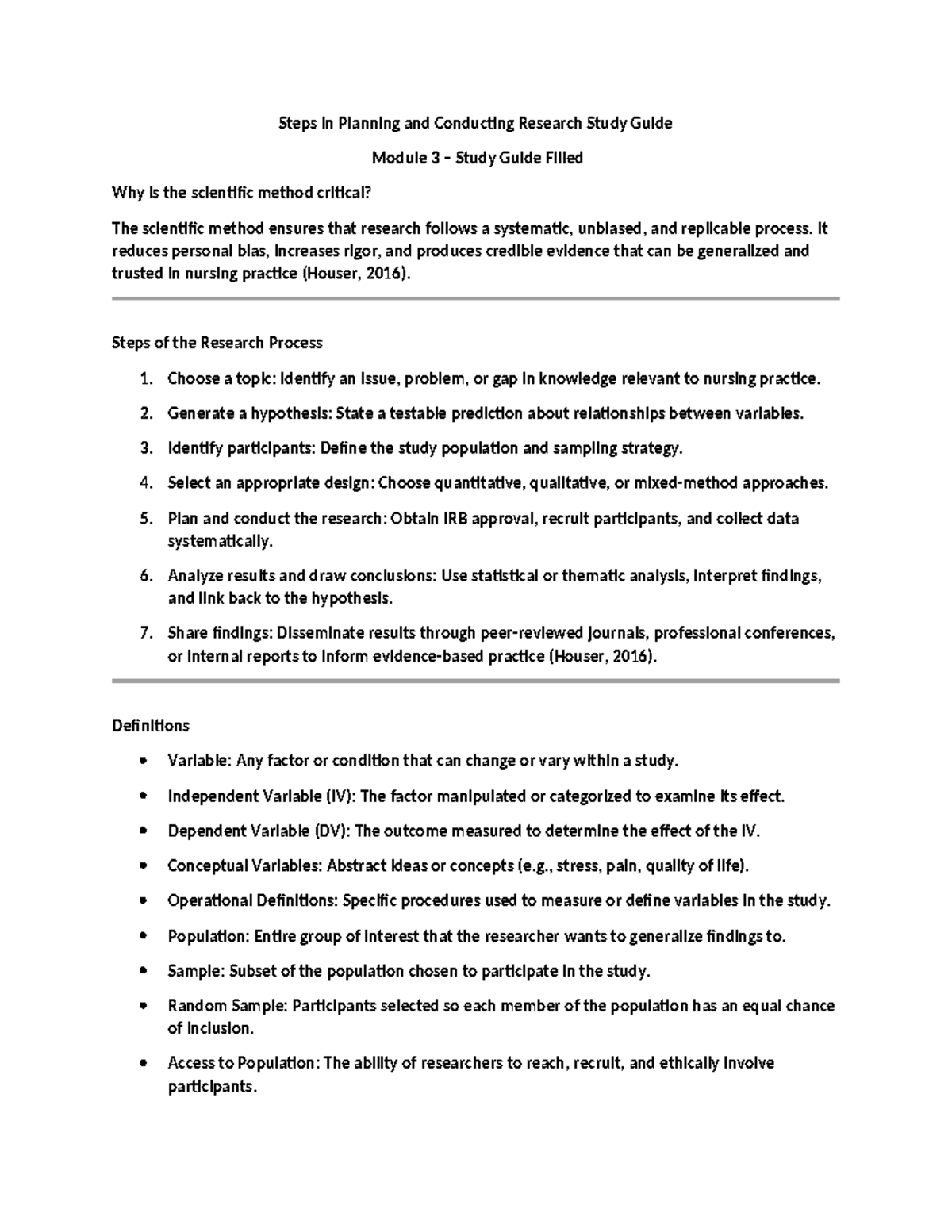 Research Process & Scientific Method: Study Guide Module 3 - Studocu