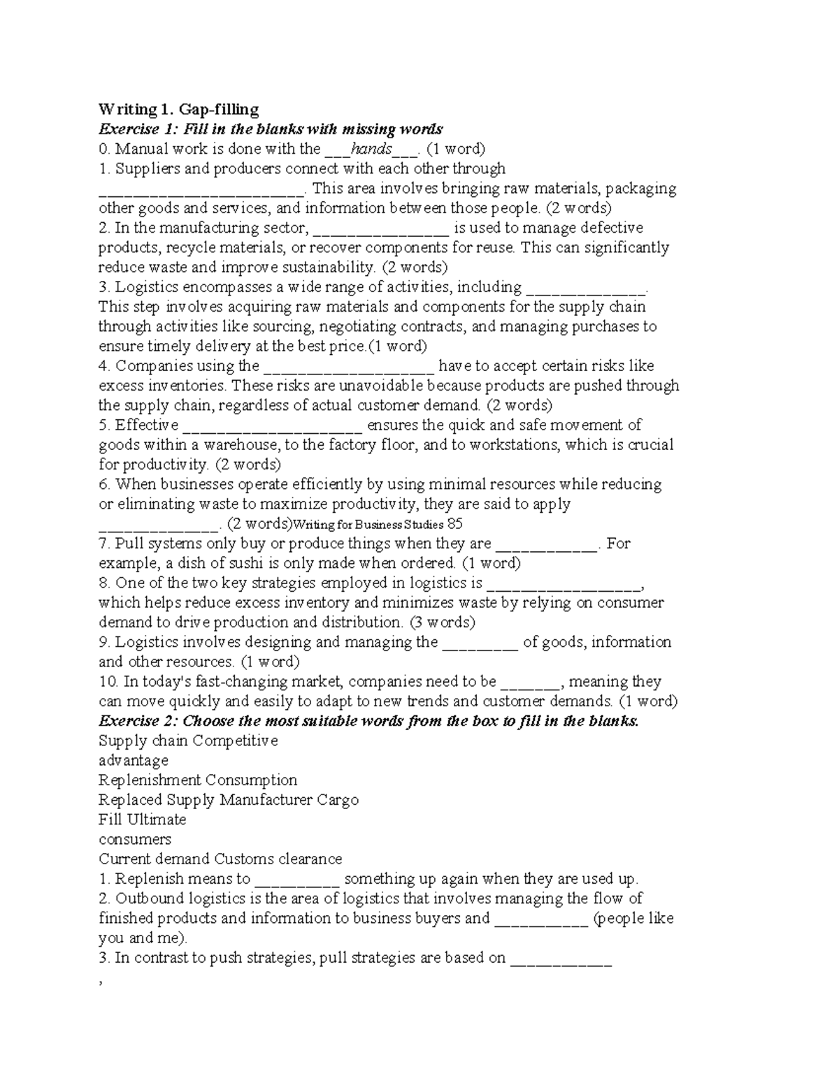 Unit 8 - Writing 1: Exercise on Logistics and Supply Chain - Studocu