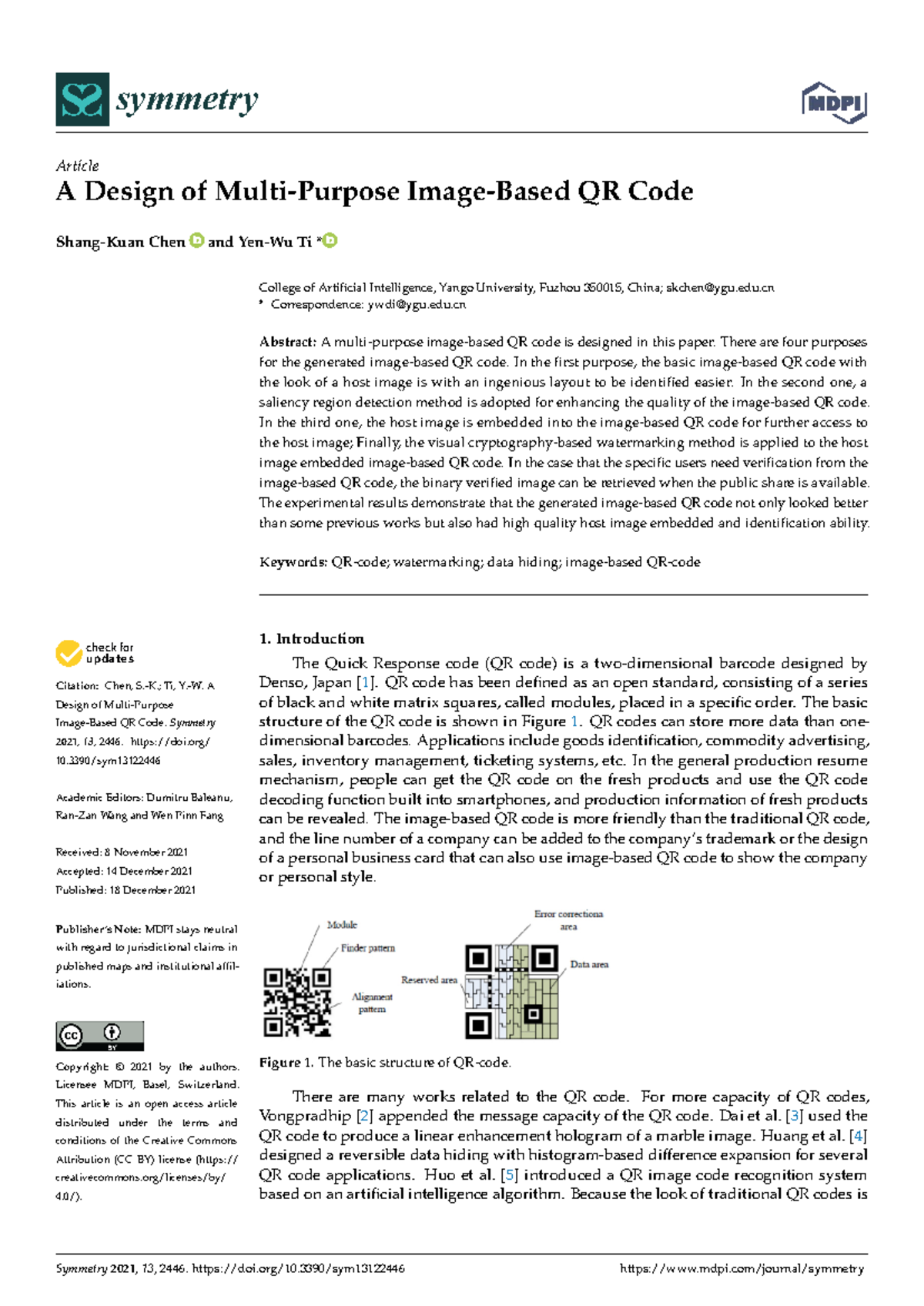 A Design of Multi-Purpose Image-Based QR Code (SS Symmetry) - Studocu