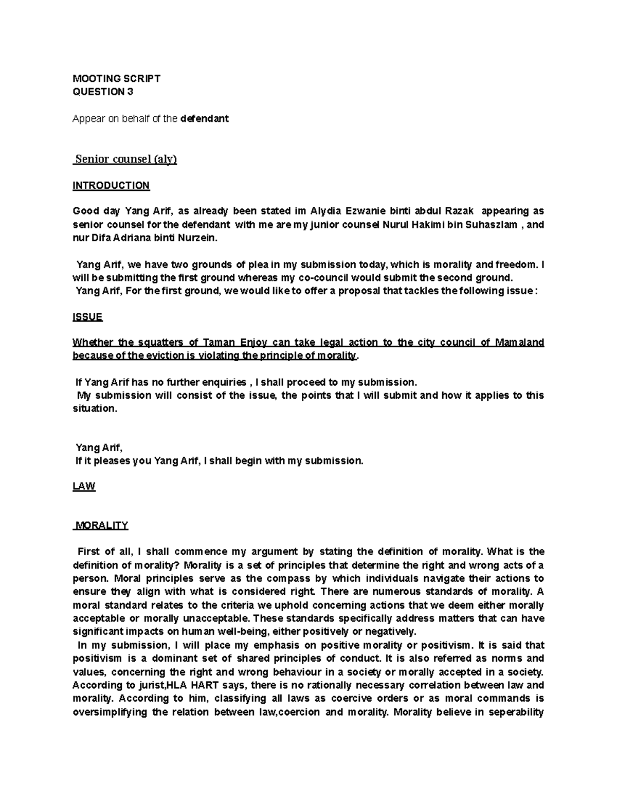 Mooting script - Google Docs - MOOTING SCRIPT QUESTION 3 Appear on ...