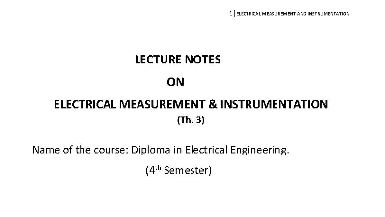 ME 4TH SEMESTER LECTURE NOTES ON MEASUREMENT & INSTRUMENTATION - Studocu