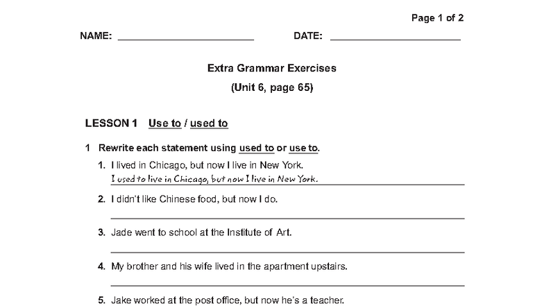 Unit 06 Extra Grammar Exercises: Used to vs. Use to - Studocu