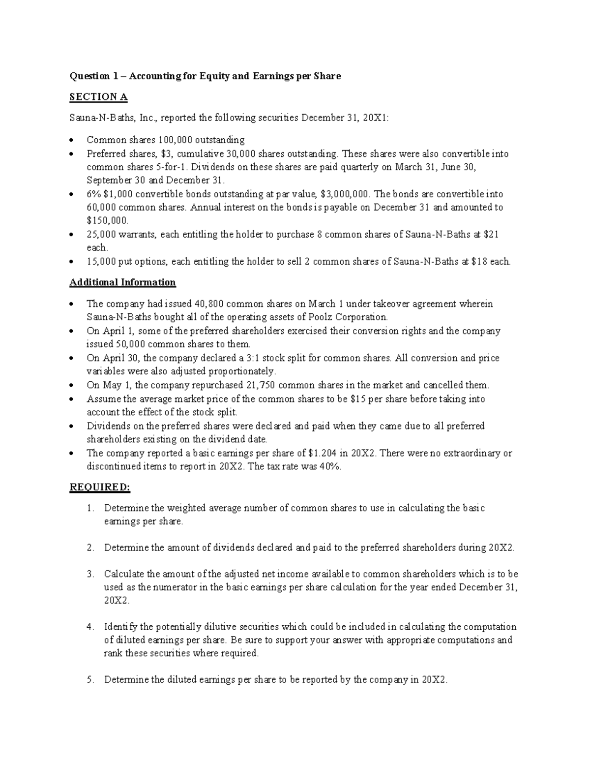 Final Review W2022 - Accounting for Equity, Earnings per Share, and ...