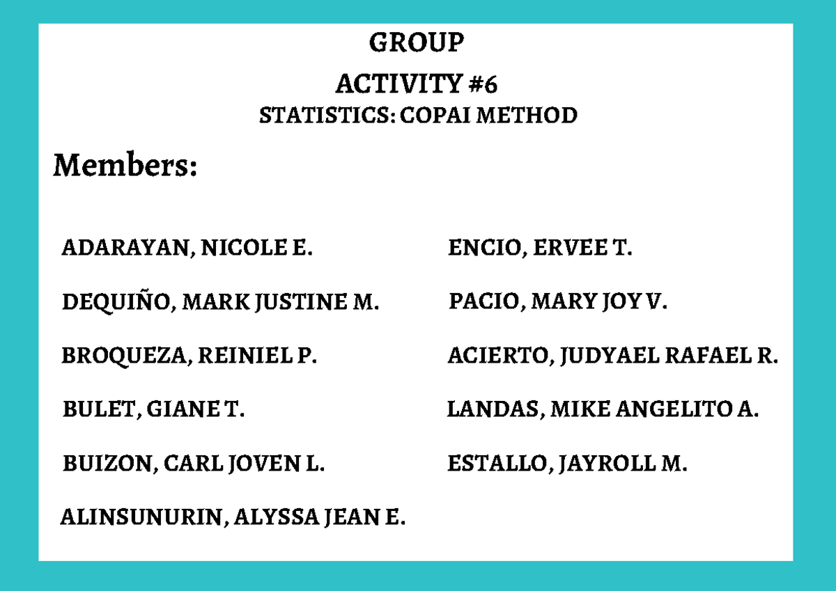 Areaaaaaaaaaaaaaaaaaaaa - GROUP ACTIVITY STATISTICS: COPAI METHOD ...