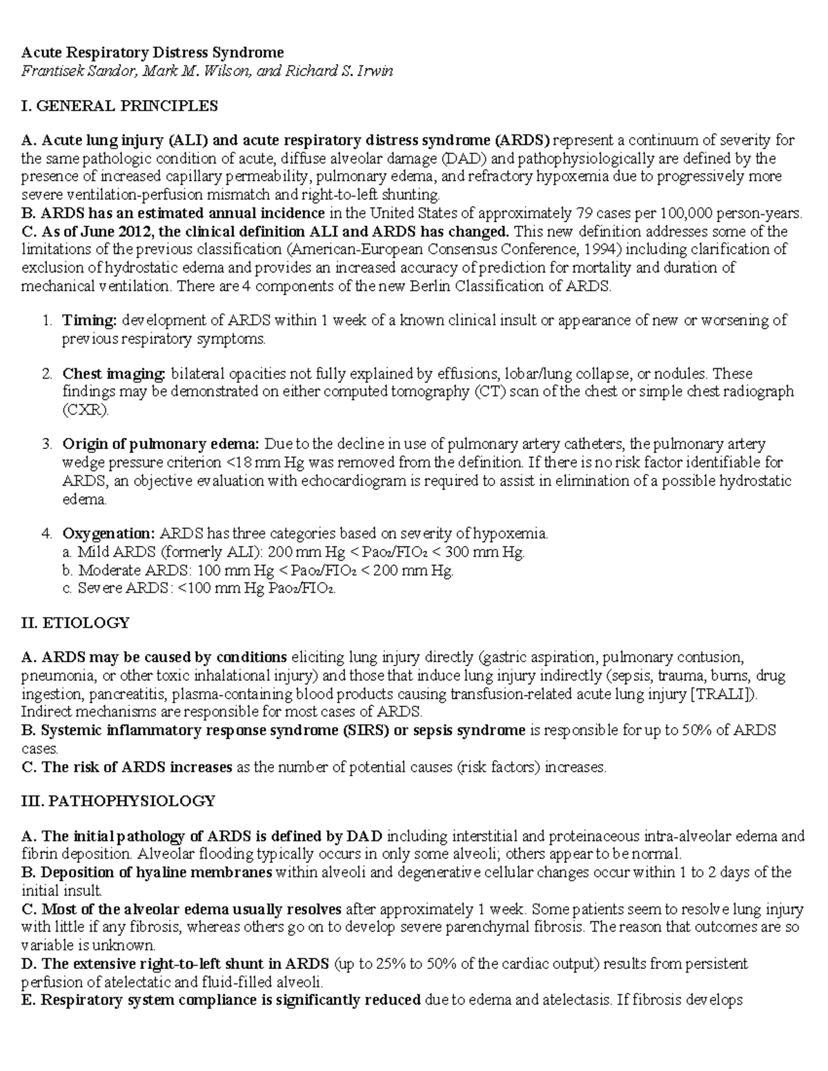ARDS - Acute Respiratory Distress Syndrome Overview and Management ...