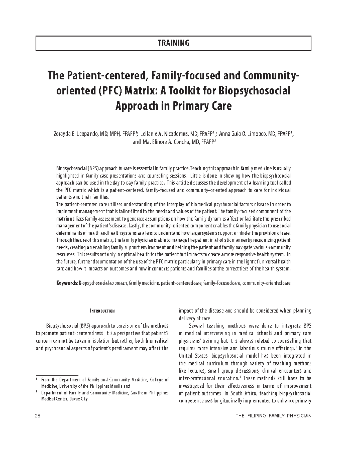 PFC Matrix Toolkit: A Biopsychosocial Approach in Primary Care - Studocu