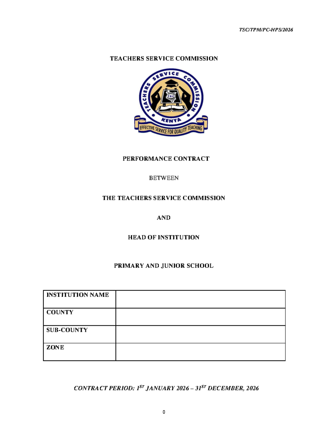 PC for Heads of Primary & Junior Schools 2026: Performance Contract - Document Preview