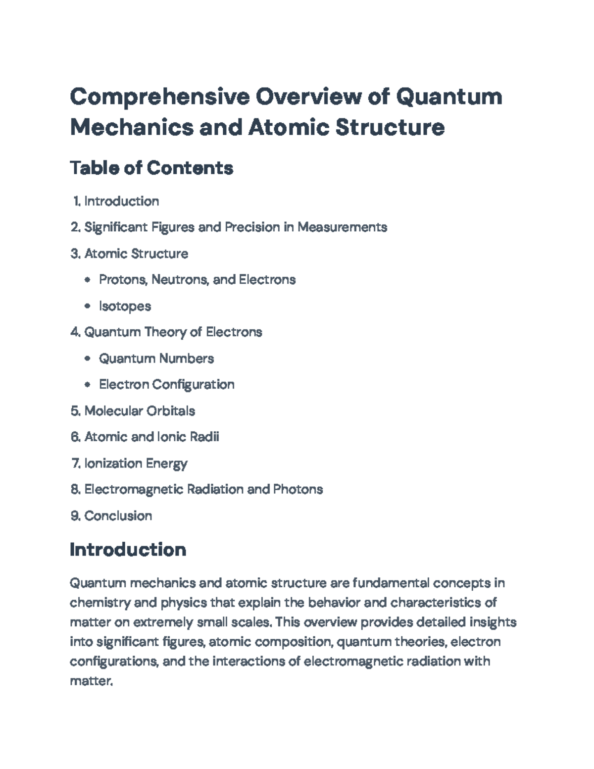 Comprehensive Overview of Quantum Mechanics and Atomic Structure ...