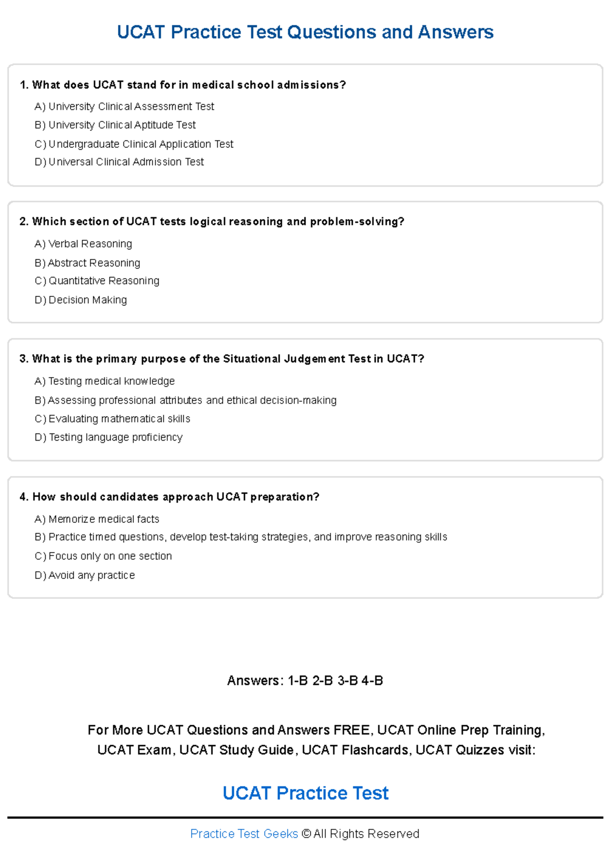 UCAT Practice Test: Questions & Answers for Exam Prep - Studocu