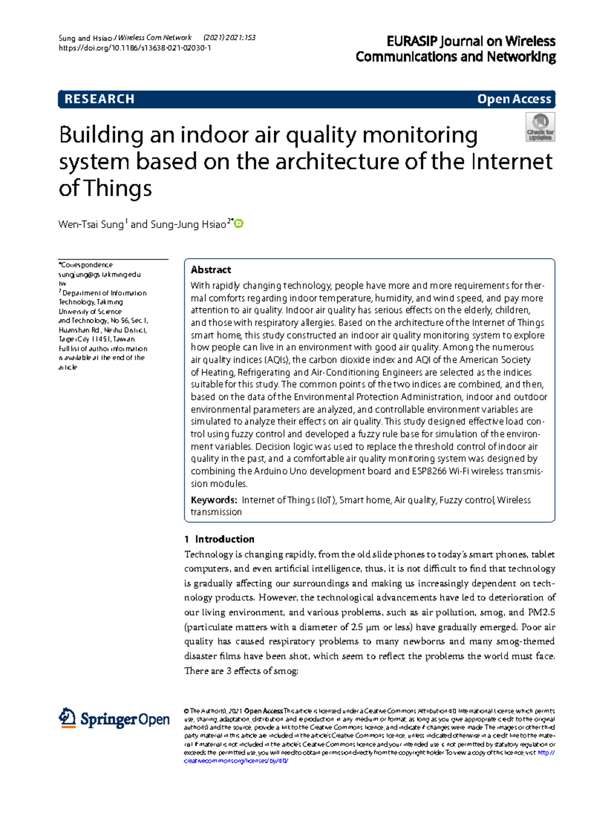 Building an indoor air quality monitoring system based on the ...