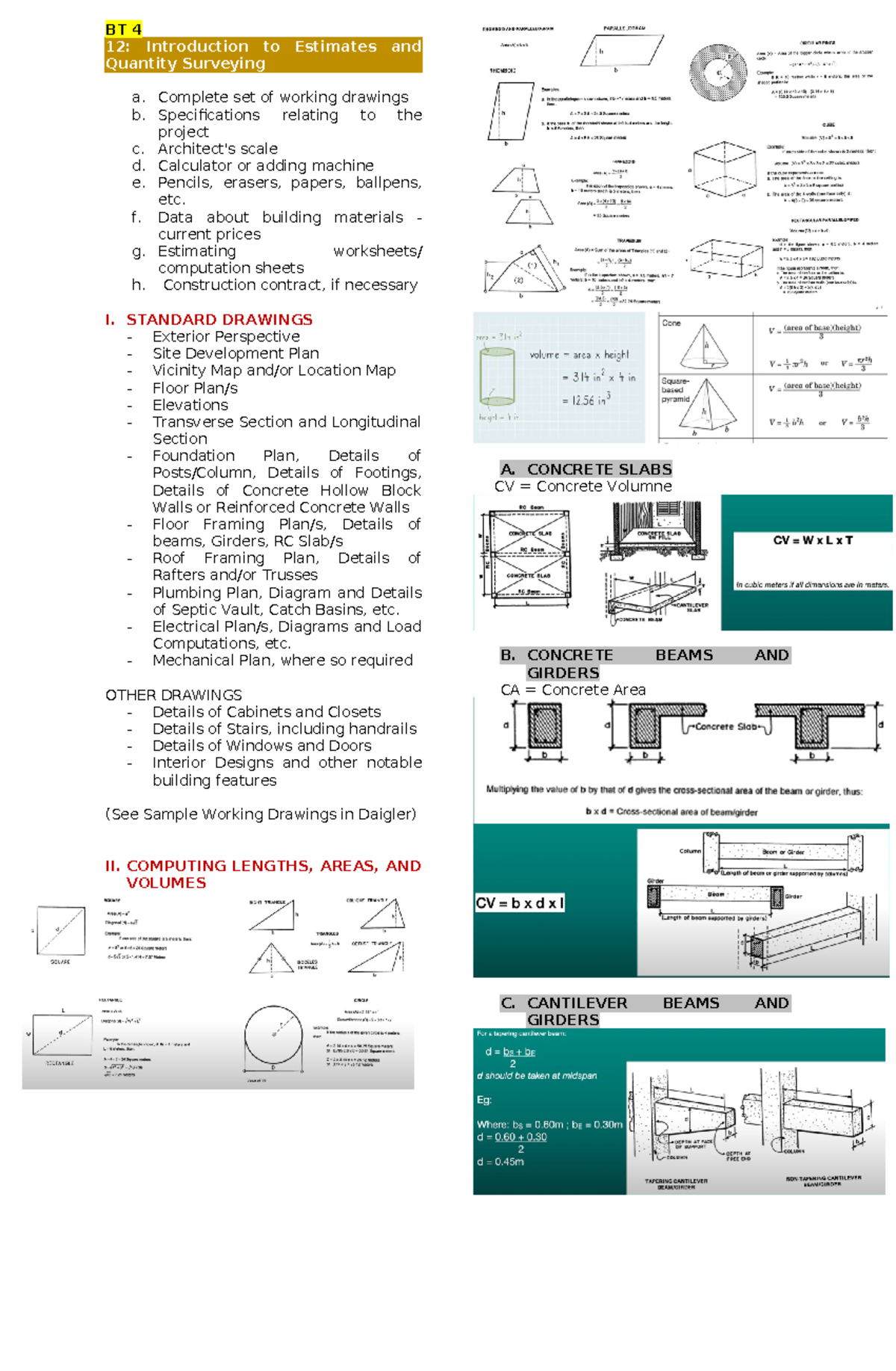 Estimates & Quantity Surveying BT 4: Intro to Estimation Process - Studocu