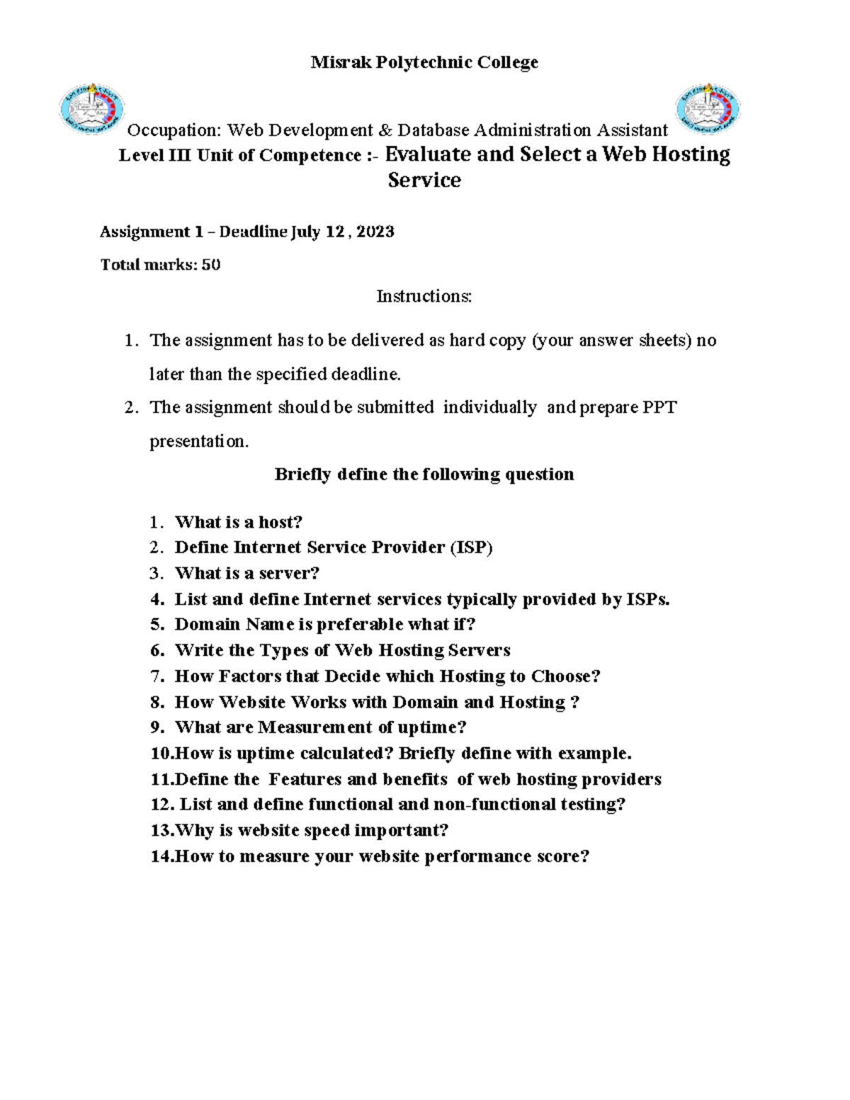 Web Development & Database Admin: Evaluating Web Hosting Services - Studocu