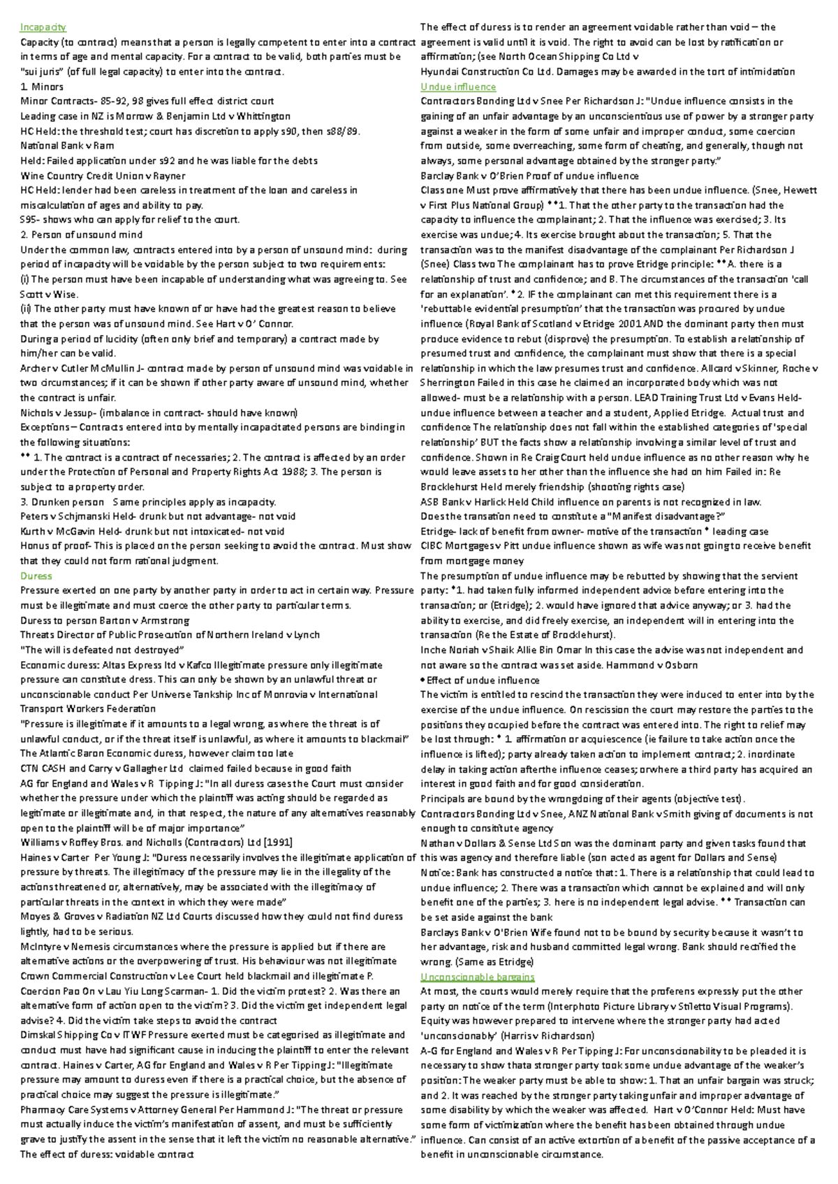203contactfinal - Final Exam cheat sheet - Incapacity Capacity (to ...
