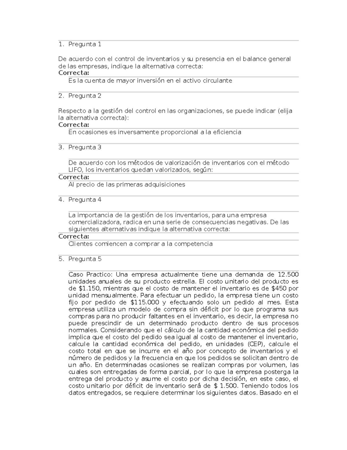 Examen Final Control DE Inventario - Preguntas y Respuestas detalladas ...