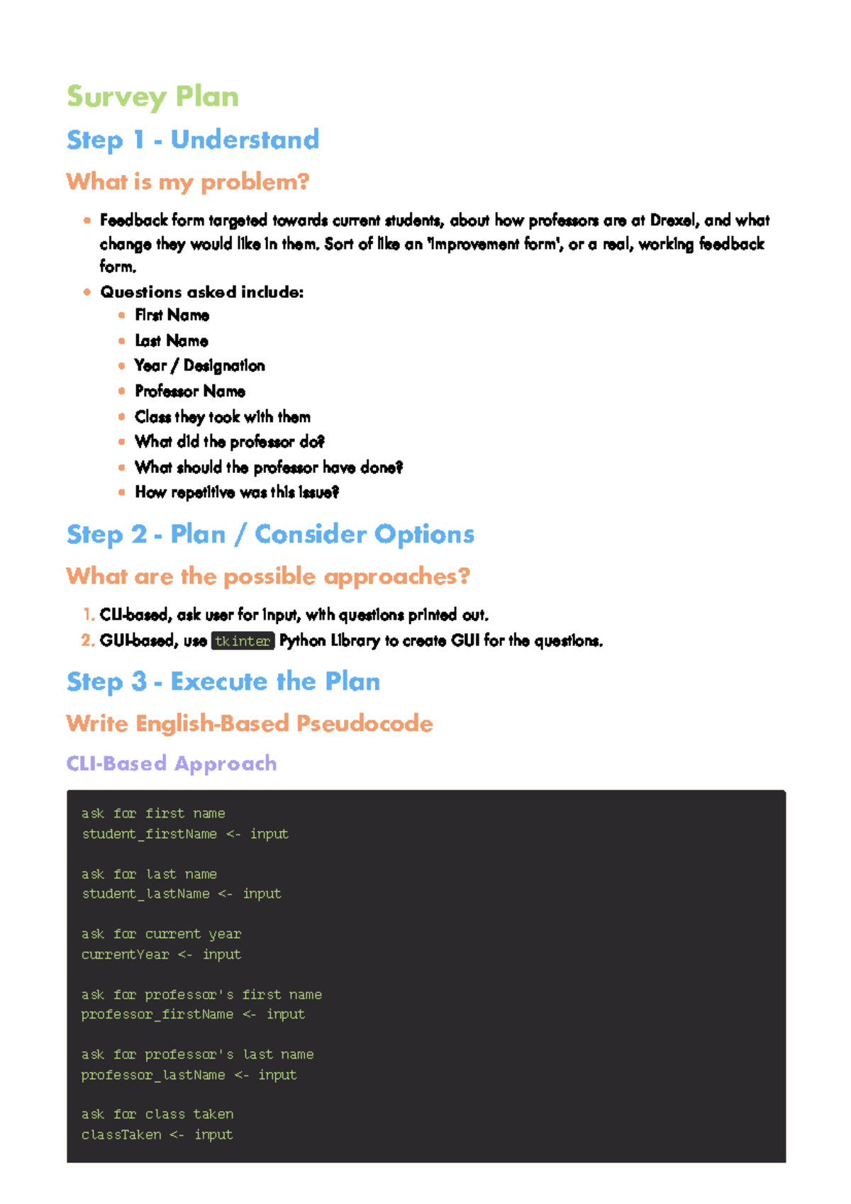 Survey Plan - Feedback Form for Professors (CS 171) - Studocu