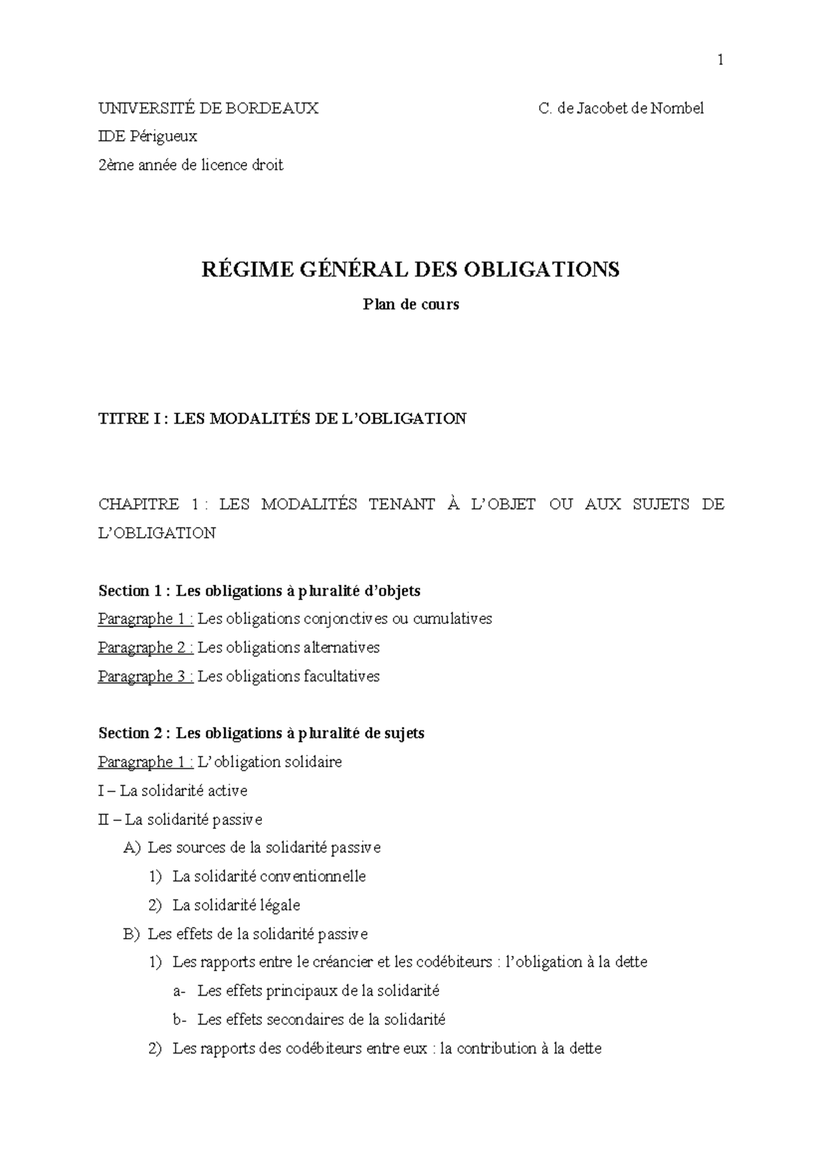RGO 2ème Année Droit: Plan de Cours sur les Modalités des Obligations ...