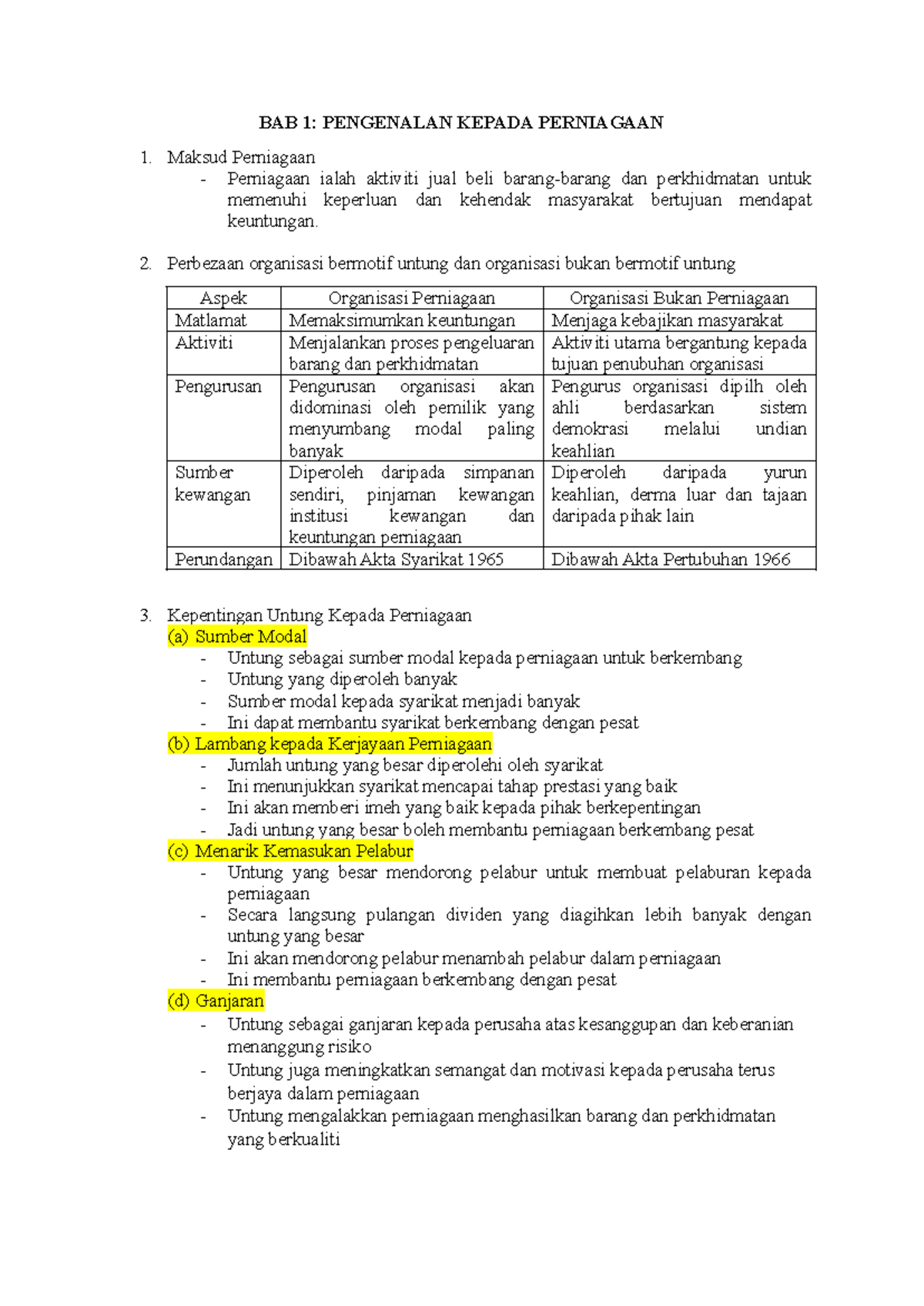 BAB 1: PENGENALAN KEPADA PERNIAGAAN - Nota PP Sem 1 - Studocu