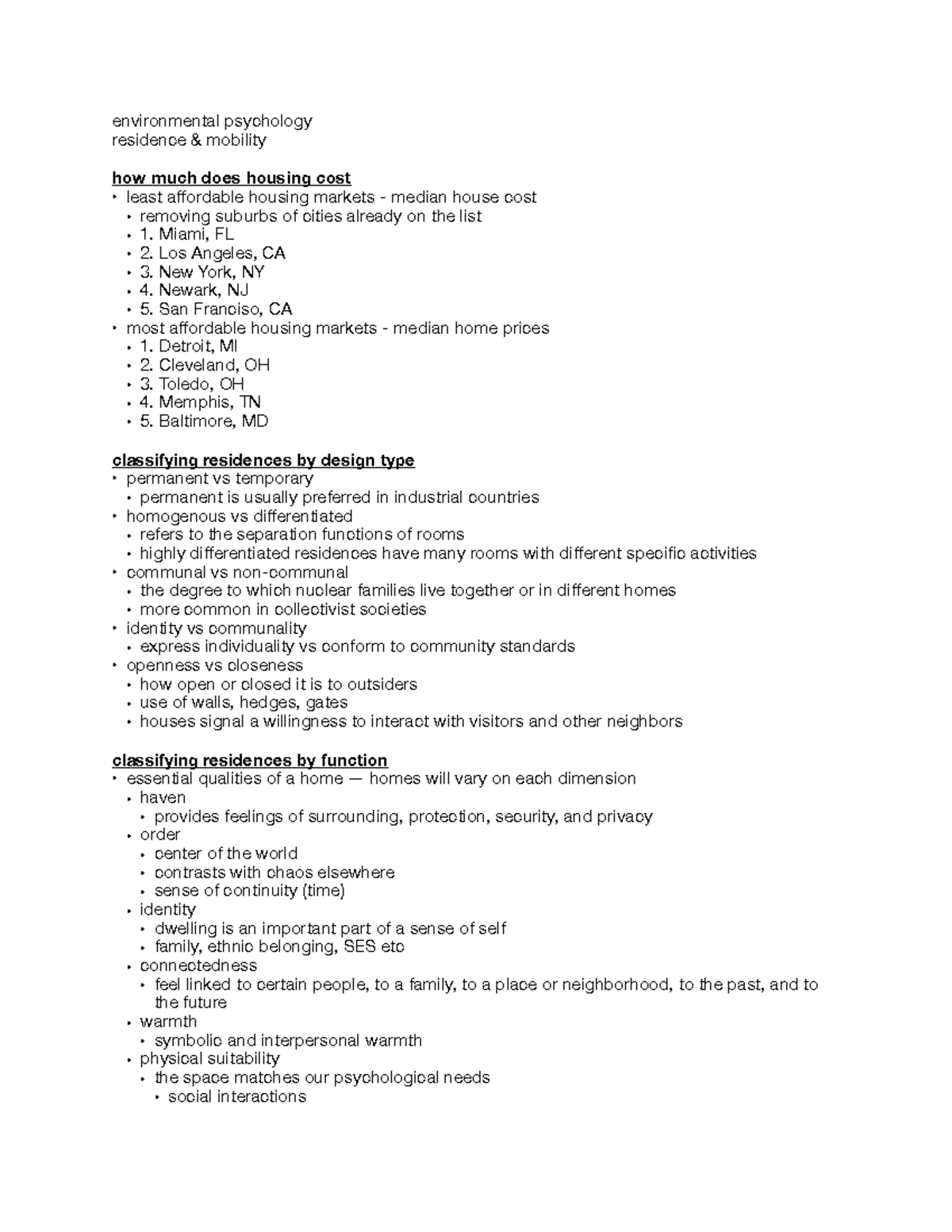 Env Psych Notes: Residence & Mobility Dynamics - Studocu