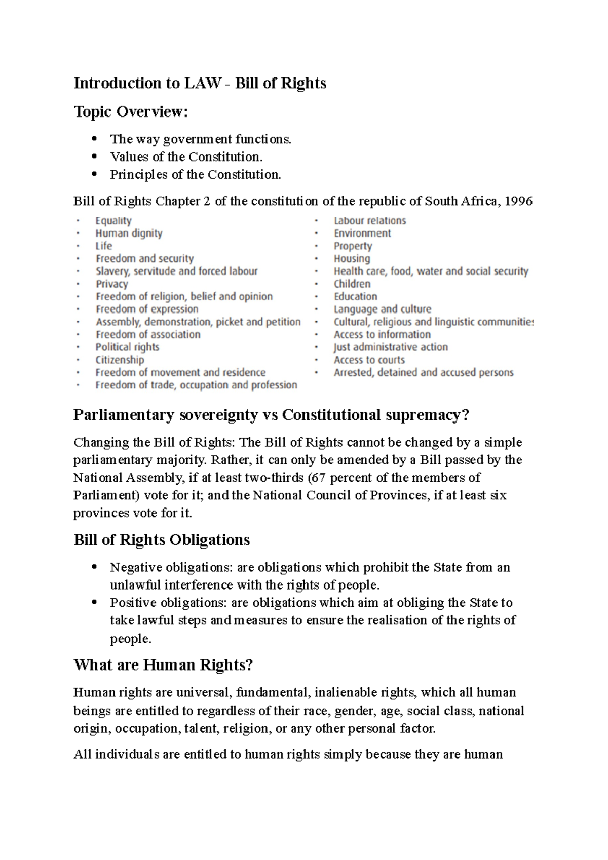 LAW 101 - Comprehensive Overview of the Bill of Rights - Studocu