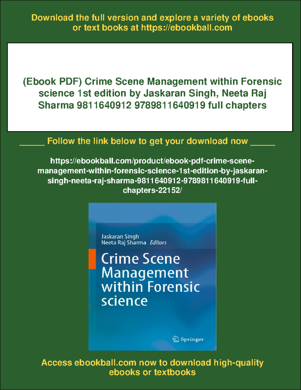 Crime Scene Management in Forensic Science (1st Ed.) - Jaskaran Singh ...
