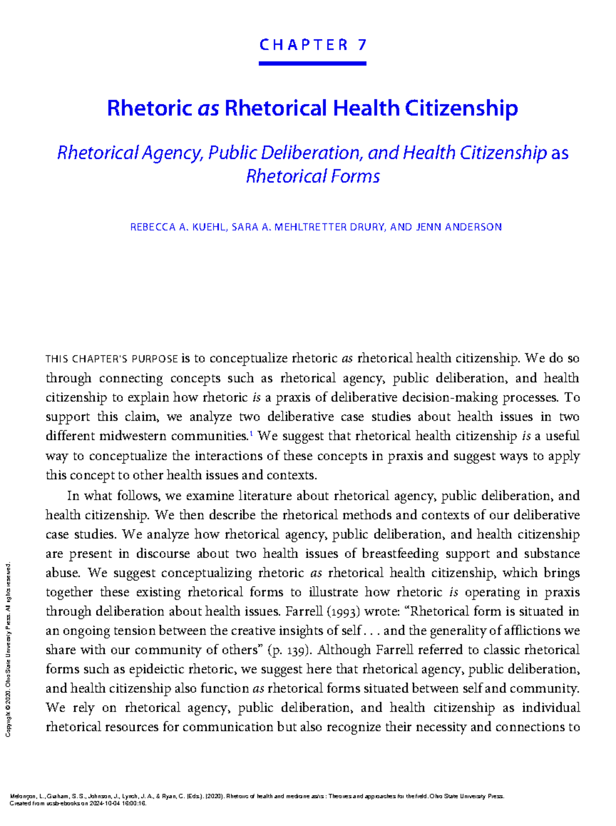 Rhetorical Health Citizenship: Agency and Deliberation in Health ...