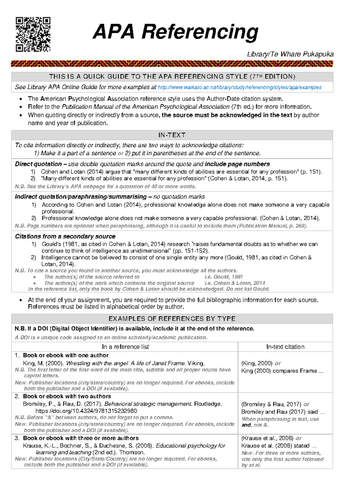 APA Quick Reference Guide - 7th Edition - Studocu