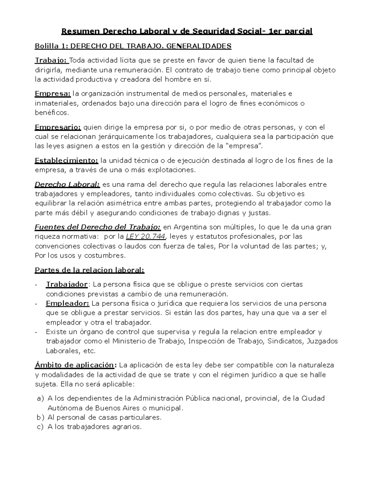 Resumen 1er Parcial: Derecho Laboral y Seguridad Social (DLSS 101 ...