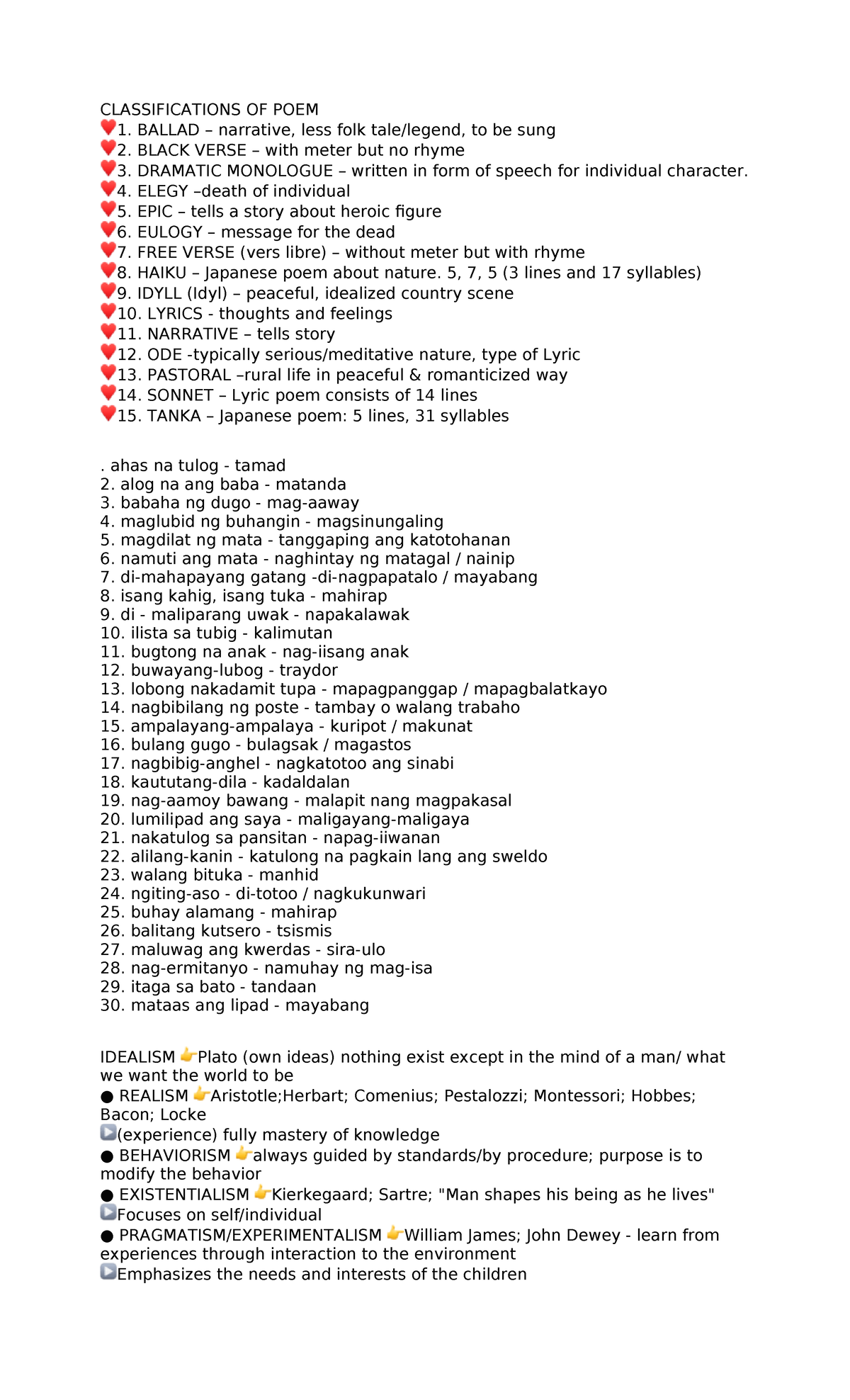 Gen-ed - Poem Classifications and Educational Theories Review - Studocu