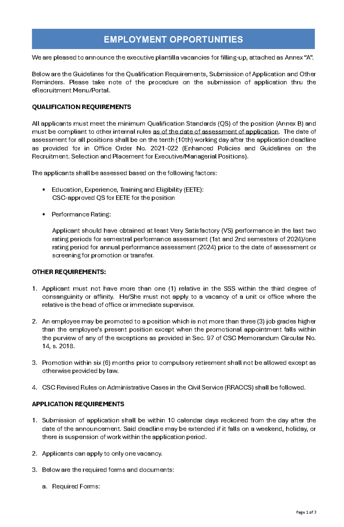 EEOP 01 24 2025 - Guidelines for Executive Application Process - Studocu