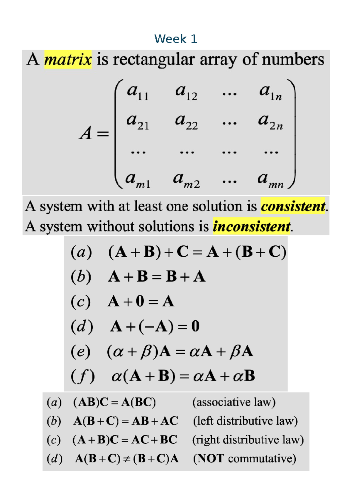 Matrix Algebra Overview: Week 1-7 Summary & Key Concepts - Studeersnel