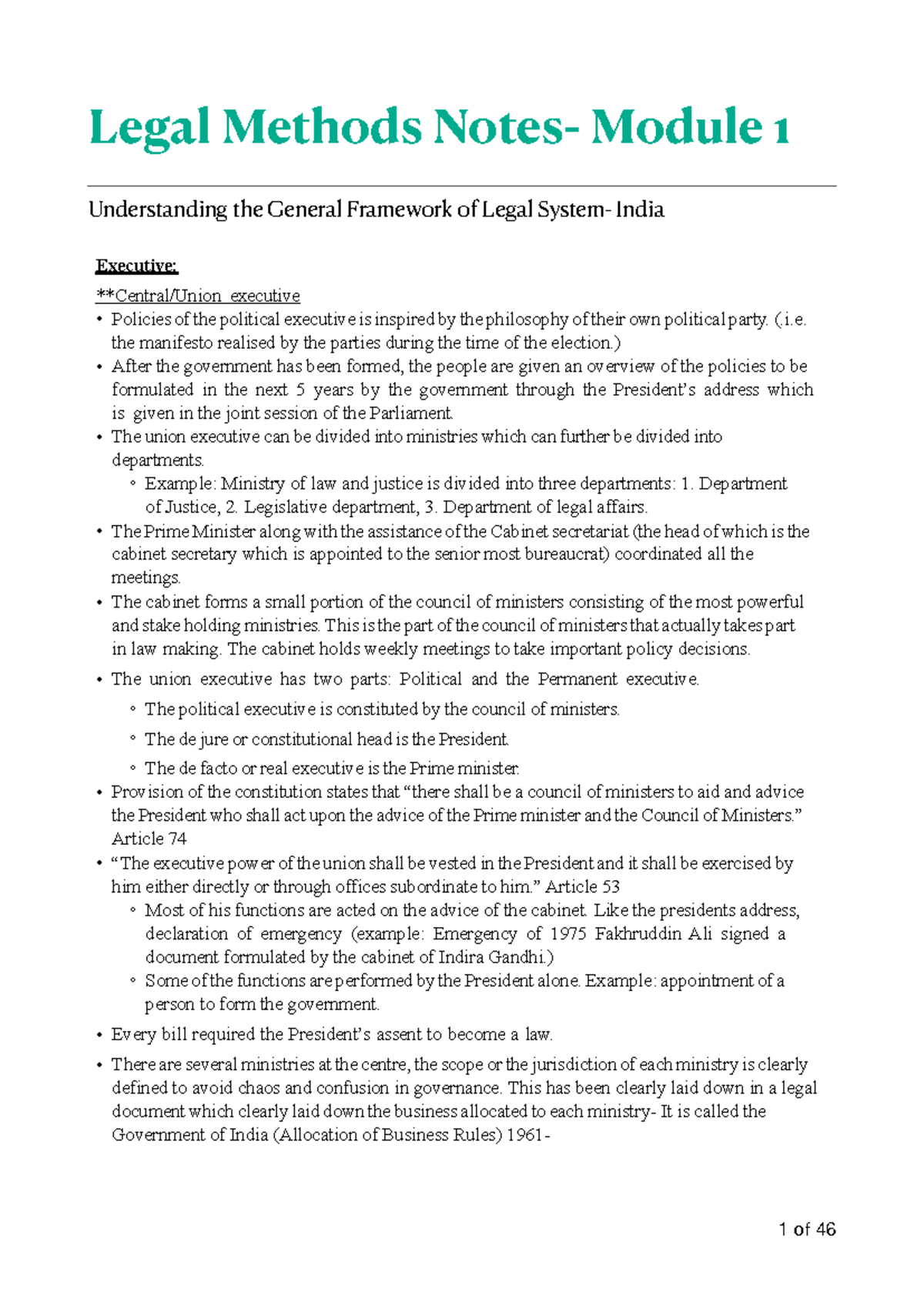 Legal Methods Notes - Module 1: Understanding India's Legal System ...