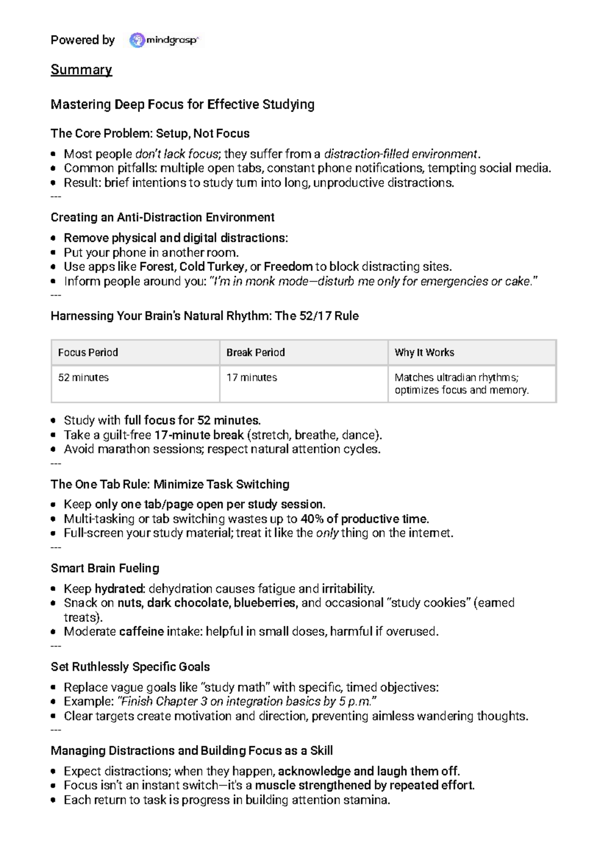 Powered Summary: Mastering Deep Focus for Effective Studying Techniques ...
