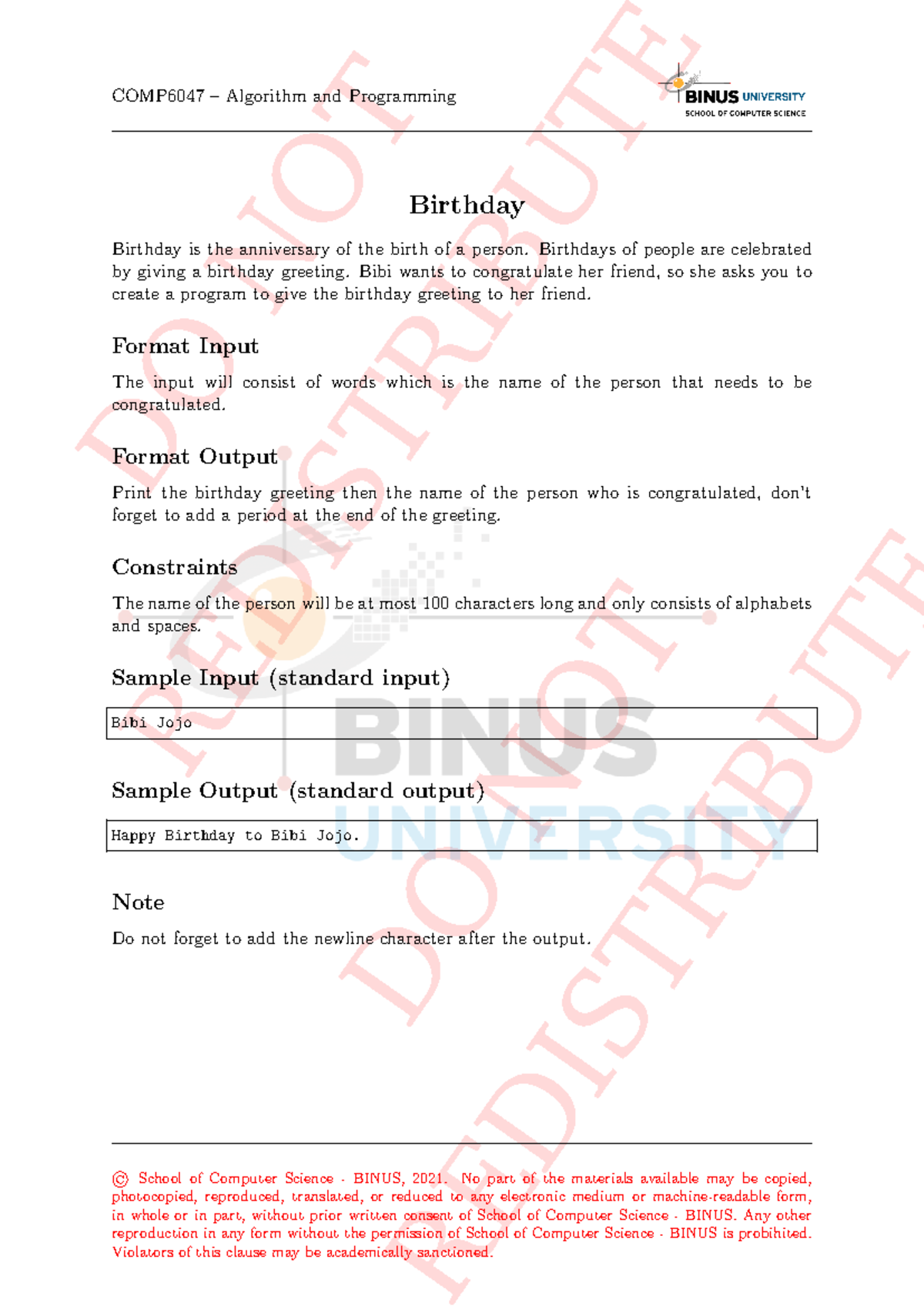 Prob-G - COMP6047 Birthday Greeting Program Assignment - Studocu